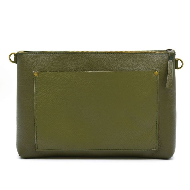 益子の革工房maharoのショルダーポーチ　ワイド（L）オリーブグリーン｜栃木県 益子町 ふるさと納税 ショルダーポーチ ワイド 牛革 手作り（AX110-4）