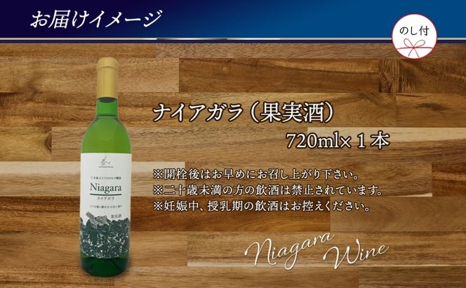 無地熨斗 ナイアガラ ブドウ ワイン 720ml 1本 熨斗付き 葡萄 ぶどう 果実 果実酒 お酒 アルコール 白ワイン 辛口 お取り寄せ ギフト gift ボトル 紙箱 御中元 お中元 熨斗 のし 自然農園 