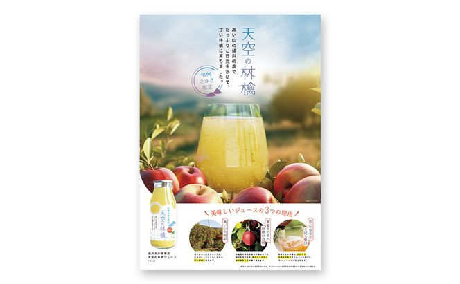 坂城町産りんご「天空の林檎」果汁100%りんごジュース　180ml12本入り 飲料類 果汁飲料 アップルジュース 飲み物 ソフトドリンク 爽やか 