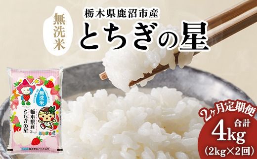 【定期便2ヶ月】栃木県鹿沼市産 とちぎの星 無洗米 令和8年産 2kg ｜ 水稲うるち精米 単一原料米 お米 特A 大粒 甘さ ※沖縄・離島への配送不可