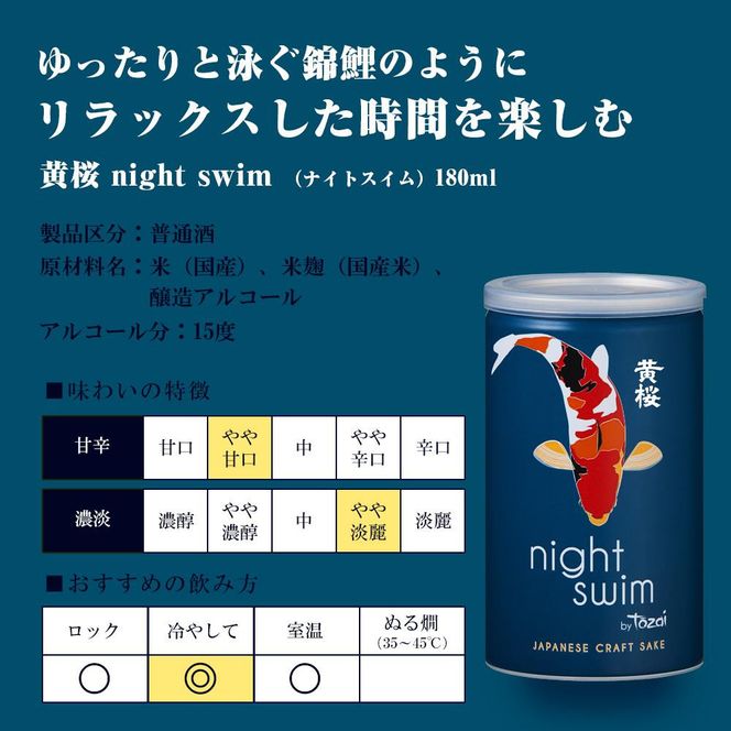 【黄桜】日本酒 night swim（180ml缶×30本）［ キザクラ カッパ 京都 お酒 日本酒  普通酒 清酒 缶 カップ酒 日常使い 地酒 ご当地 宅飲み 家飲み 晩酌 人気 おすすめ 定番 ギフト プレゼント 贈答 ご自宅用 お取り寄せ おいしい 送料無料 ふるさと納税 ］ 261009_B-DN62