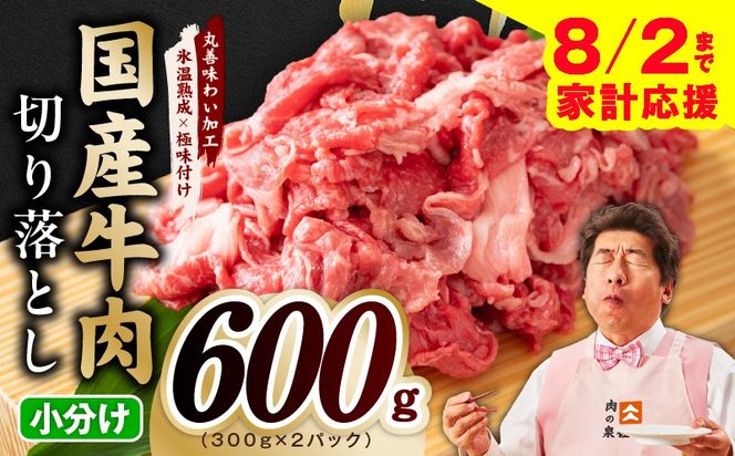 mrz0360 【家計応援 8/2迄】国産牛 切り落とし 600g 小分け 300g×2P【氷温熟成×極味付け 国産 牛肉 訳あり サイズ不揃い カレー 牛丼 野菜炒め 肉じゃが スピード発送】