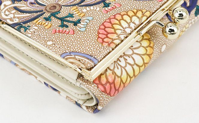 【文庫屋大関】三つ折りミニ財布　乱菊（青紫）【皮革工芸品】 ファッション 小物 民芸品 お札 カード 小銭 手のひらサイズ コンパクト 大人かわいい 牛革 手作り 国産 