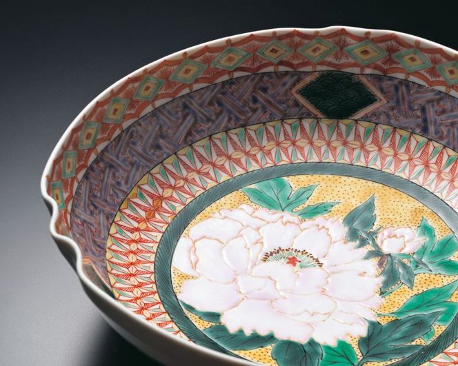 菓子器　色絵牡丹　宮本晄作
