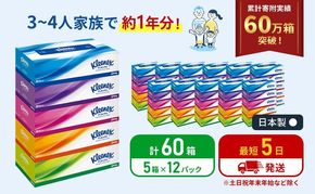 【 最短発送 】ティッシュ クリネックス 60箱 ( 5箱 × 12パック ) ティッシュ