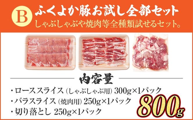 豚肉 しゃぶしゃぶ 焼肉 切り落とし【B】ふくよか豚 お試し全部セット ロース バラ 小分け ブタ肉 ぶた肉 冷凍 福岡県 福岡 九州 グルメ お取り寄せ