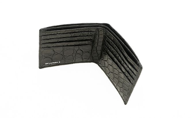 マットクロコ二つ折り札入れ　メンズ　ブラック　