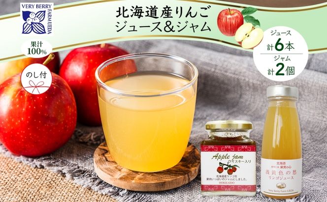 無地熨斗 北海道産 リンゴジャム 180g 2個 リンゴジュース 180ml 6本 セット 浅黄色の愁 りんご 林檎 フルーツ 果物 自然農園 お取り寄せ ギフト のし 北海道 仁木町