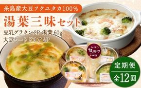 【全12回定期便】【湯葉を贅沢使用！】湯葉三昧セット（豆乳グラタン×2＋大豆ミートドリア×2＋湯葉60g1枚） 糸島市 / 酒瀬川 [AZJ012] ドリア 冷凍 ギフト ゆば グラタン 大豆 国産 詰め合わせ