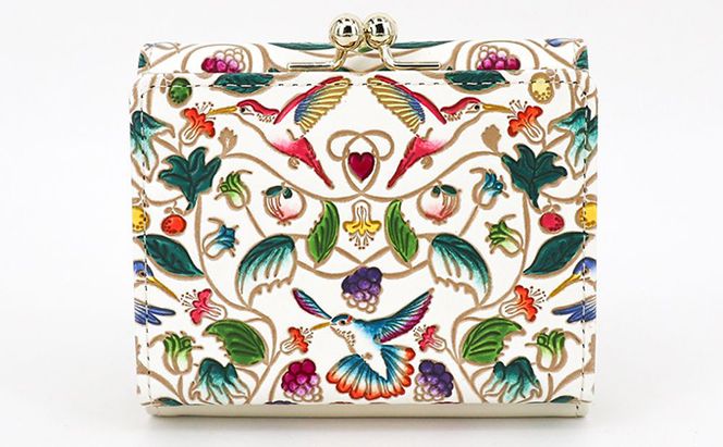 【文庫屋大関】三つ折りミニ財布　ハチドリの憂鬱【皮革工芸品】 ファッション 小物 民芸品 お札 カード 小銭 手のひらサイズ コンパクト 大人かわいい 牛革 手作り 国産 