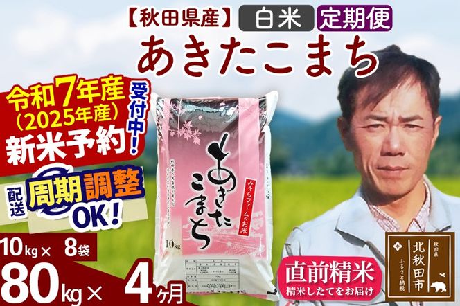 ※令和7年産 新米予約※《定期便4ヶ月》秋田県産 あきたこまち 80kg【白米】(10kg袋) 2025年産 お届け周期調整可能 隔月に調整OK お米 みそらファーム|msrf-11504