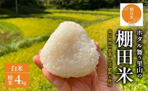 先行受付 農薬不使用 白米 ホタル舞う里山の棚田米 精米4kg 令和8年産 朝日2kg×2袋