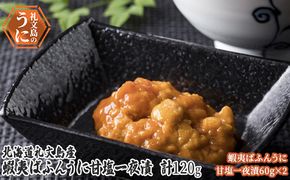 北海道 礼文島産　蝦夷ばふんうに 甘塩一夜漬 60g×2 ウニ 雲丹 魚貝類 加工食品 120g バフンウニ 