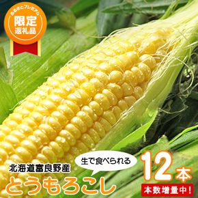 【ふるプレ限定品】 2026年発送 北海道富良野産 生で食べられる とうもろこし【恵味(めぐみ)】 12本　(スイートベジタブルファクトリー) とうきび コーン 野菜 新鮮 甘い ジューシー 贈り物 ギフト 道産 直送 ふらの