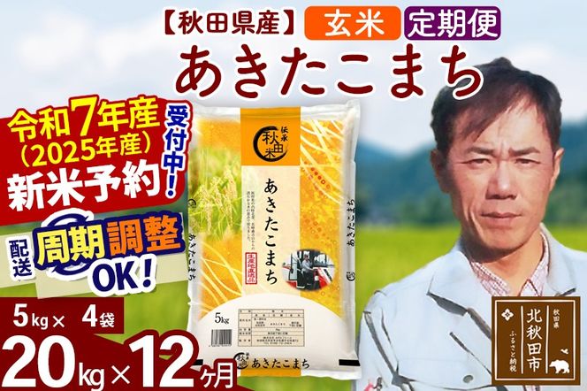 ※令和7年産 新米予約※《定期便12ヶ月》秋田県産 あきたこまち 20kg【玄米】(5kg小分け袋) 2025年産 お届け周期調整可能 隔月に調整OK お米 みそらファーム|msrf-22212