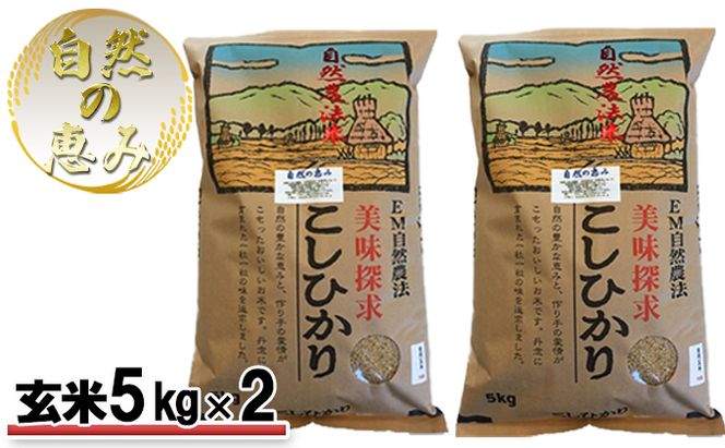 自然農法米こしひかり「自然の恵み」玄米5kg×2個《特別栽培米》 お米 コシヒカリ 特別農法 自然米 化学肥料ゼロ JAS有機栽培 安全なお米 