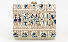 【文庫屋大関】三つ折りミニ財布　アポロン（ブルー）【皮革工芸品】 ファッション 小物 民芸品 お札 カード 小銭 手のひらサイズ コンパクト 大人かわいい 牛革 手作り 国産 