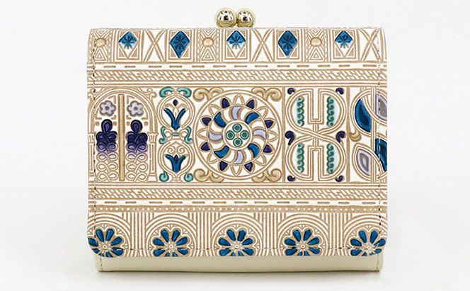 【文庫屋大関】三つ折りミニ財布　アポロン（ブルー）【皮革工芸品】 ファッション 小物 民芸品 お札 カード 小銭 手のひらサイズ コンパクト 大人かわいい 牛革 手作り 国産 