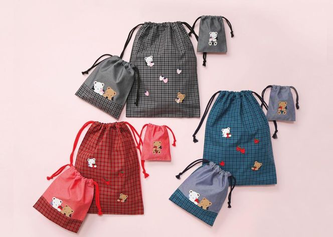【西脇市ふるさと納税限定】ファミリア（familiar）巾着3点セット（680218）XB（青系チェック）