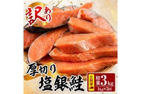 【定期便・全3回(連続)】訳あり 厚切り 塩 銀鮭 切り身(総計3kg・1kg×3回) 銀さけ しゃけ さけ サケ 切身 塩鮭 塩焼き 焼き魚 おかず お惣菜 簡易包装 冷凍 厚切 【YS-6】【株式会社安田】