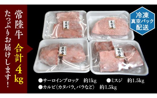 【 常陸牛 】 焼肉 ブロック セット 4kg ( 茨城県共通返礼品 ) 国産 焼き肉 サーロイン カルビ バラ バーベキュー BBQ お肉 ブランド牛[BM050us]