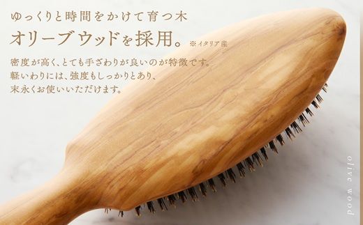 オリーブウッドのクッションブラシ《 ふるさと納税 ブラシ 木製 オリーブウッド くし ヘッドスパ 豚毛 猪毛 自然素材 髪の毛に優しい 頭皮ケア ツヤ レディース ギフト プレゼント おすすめ 返礼品 日用品 送料無料 》【2402N07605】