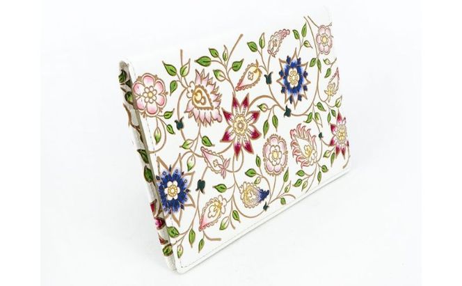 【文庫屋大関】パーソナルホルダー　花更紗【皮革工芸品】 民芸品 雑貨 日用品 ファイル 多用途 牛革 
