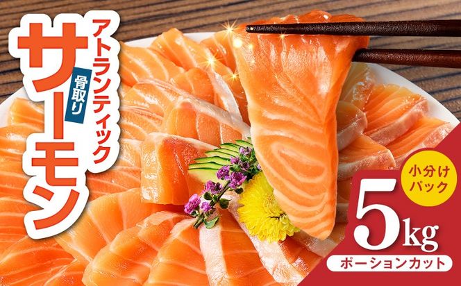 G3803-1 アトランティックサーモン 5kg【小分け ポーション 柵切り 刺身 魚介 海鮮 さーもん 生食 訳あり サイズ不揃い】