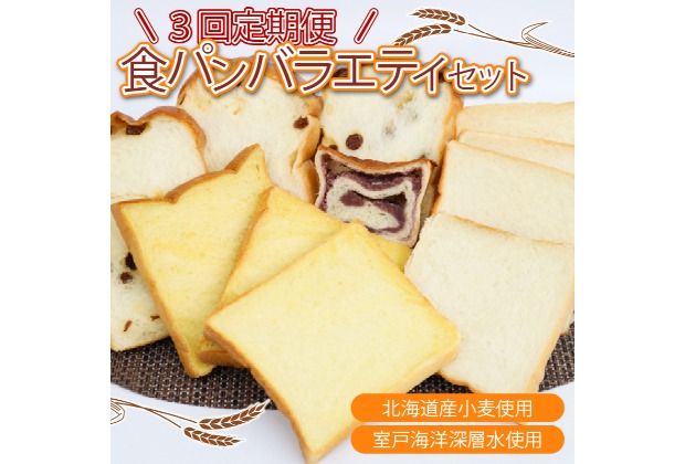 [室戸海洋深層水仕込み]食パンバラエティセット連続3回定期便 食パン ぱん 朝食 ギフト 定期便 人気 食事用パン おやつ レーズン ぶどう ドライフルーツ かぼちゃ あんこ セット バラエティ!