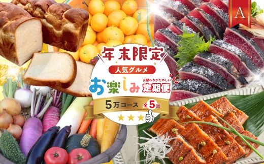 【年末限定】 5回 定期便 四万十 人気 グルメ お楽しみ定期便 しまんと ふるさと 定期便 5万円 Aコース 今だけ 年末 限定 野菜 農家 ベジタブル うなぎ ウナギ パン 冷凍パン 山食パン 魚 魚介 タタキ たたき 鰹 かつお カツオ ぶしゅかん 塩タタキ 柑橘 フルーツ みかん 温州みかん オレンジ 人気グルメ お楽しみ ごちそう 贅沢 豪華 高知 四万十市 25-613
