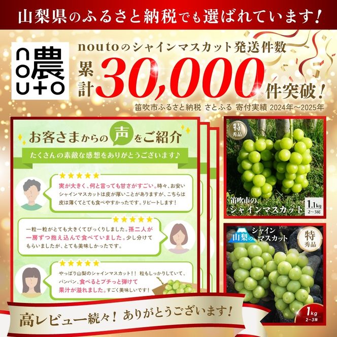 【2026年発送★先行予約】シャインマスカット 2~3房（1.1kg以上） ※クール便　154-008-26y