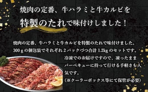 牛肉 味付け牛 焼肉 セット 計1.2kg [小林食品 福岡県 宇美町 um40azo890002] ハラミ カルビ 焼き肉 肉