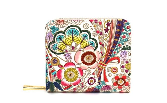 【文庫屋大関】二つ折りファスナーミニ財布 華熨斗【皮革工芸品】財布 二つ折り 小物 お札 カード 小銭 コンパクト 牛革 手作り 日本製 墨田区 東京都