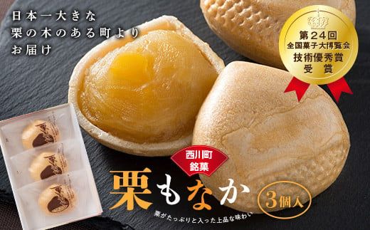 FYN6-158 【西川町銘菓】日本一大きな栗の木「栗もなか」 3個入 全国菓子博覧会 技術優秀賞受賞 和菓子 最中 山形県 西川町
