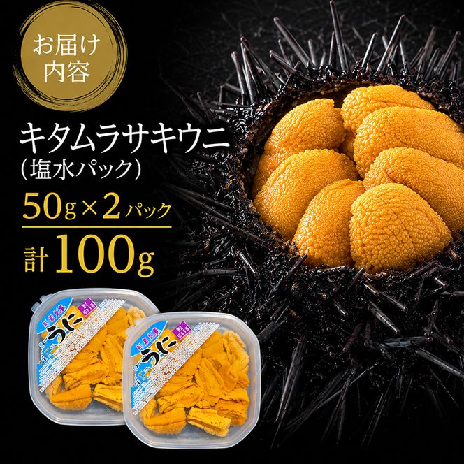 北海道 礼文島産 採れたて ミョウバン不使用 キタムラサキウニ 塩水パック 100g(50g×2個)［株式会社やまじょう］【 うに ウニ 雲丹 生うに 塩水うに キタムラサキウニ 滅菌海水 海鮮 うに丼 濃厚 甘み 】