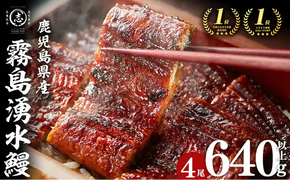 【志布志市人気No.1お礼の品】霧島湧水鰻の蒲焼き 160g以上×4尾＜計640g以上＞ a9-063