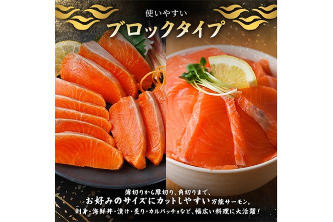 生食用 サーモン ブロック(計750g・250g×3P) 鮭 小分け 真空 パック 冷凍 刺身 シャケ サケ 魚 魚介 【AW-99】【丸正水産】