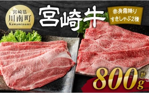 ※発送時期が選べる※宮崎牛赤身霜降りすきしゃぶ2種 800g [ 肉 牛肉 国産 宮崎県産 宮崎牛 黒毛和牛 和牛 すき焼き しゃぶしゃぶ 焼きしゃぶ 4等級 A4ランク 肩ロース ウデ モモ ] [E11123]