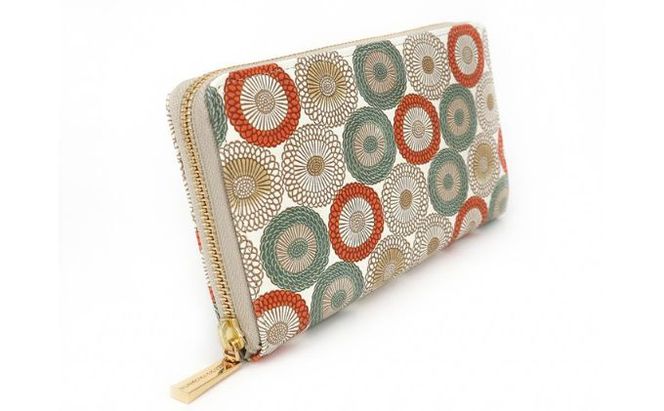 【文庫屋大関】 大容量　ぐるっとファスナーの長財布　笠菊＜若草＞【皮革工芸品】 ファッション小物 民芸品 