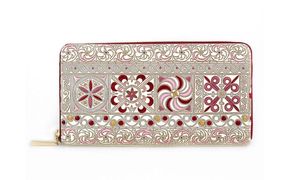 【文庫屋大関】 大容量　ぐるっとファスナーの長財布　錦紗＜ピンク＞【皮革工芸品】 ファッション小物 民芸品 