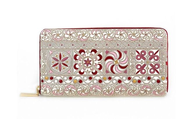 【文庫屋大関】 大容量　ぐるっとファスナーの長財布　錦紗＜ピンク＞【皮革工芸品】 ファッション小物 民芸品 