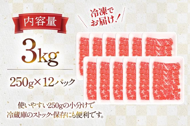 牛肉 宮崎県産 黒毛和牛 肩ロース すき焼き用 切り落とし 250g 12p 計 3kg セット [TRINITY 宮崎県 日向市 452061318] 冷凍 小分け ロース 薄切り うす切り 黒毛 霜降り スライス 牛肩 牛 肉 宮崎 和牛