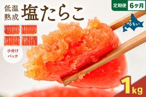 【6か月定期便】低温熟成塩たらこ 1本物・切子込　250ｇ×4セット 全6回 R001-066