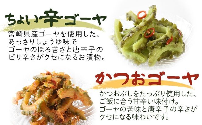 ＜ちょい辛ゴーヤとかつおゴーヤ 合計2袋＞翌月末迄に順次出荷【お漬物 つけもの おつまみ ピリ辛 かつおぶし かつお節 料理 一品 夕食 お弁当 ご飯に合う 夏野菜 宮崎県産 向栄食品工業 宮崎県 国富町 】【b0974_ko】