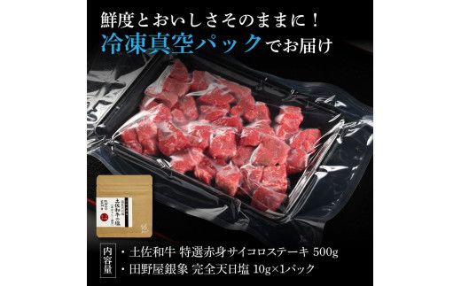 土佐和牛 特選赤身サイコロステーキ500g 田野屋銀象完全天日塩1P付き 長期熟成肉 田野屋銀象 完全天日塩付き 赤身 ステーキ 肉 お肉 和牛 牛肉 国産 牛 熟成肉【株式会社LATERAL】 [BQAU056]