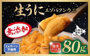 うに 無添加 極上 エゾバフンウニ 生うに 塩水パック 80g 塩水 ミョウバン不使用 | 雲丹 ウニ 雲丹 高級 生ウニ 海産物 海鮮 米 と ウニ丼 うに丼 人気 ふるさと納税 北海道 登別市