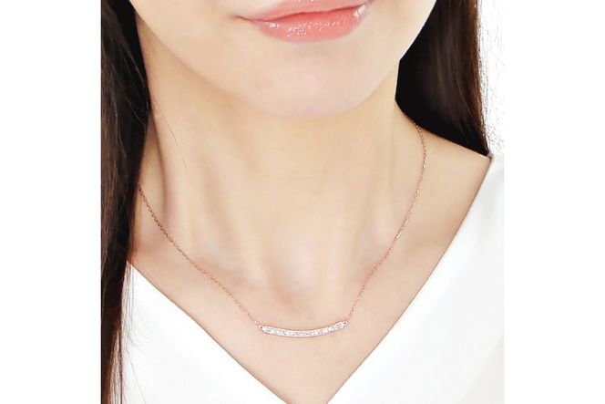 ネックレス レディース K18PG ピンクゴールド ダイヤモンド 0.30ct【 f183-k18pg 】 [オーダーメイドジュエリーメイ 山梨県 韮崎市 20745619] ダイヤネックレス 大人ジュエリー  シンプル 18金 18k ペンダント 横並び ライン バーネックレス ジュエリー