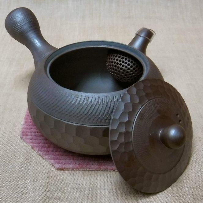 萬古焼（？） 萬古焼 平形急須 1.5号 底網 ＜ようがん＞