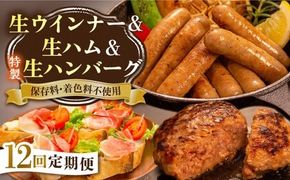 【全12回定期便】特製 生ハンバーグ 生ハム 生ウインナー 3種 セット 糸島市 / 志摩スモークハウス 肉 加工品 [AOA031] セット 生ハム ウインナー ハンバーグ ウィンナー ギフト