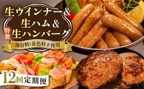 【全12回定期便】特製 生ハンバーグ 生ハム 生ウインナー 3種 セット 糸島市 / 志摩スモークハウス 肉 加工品 [AOA031]